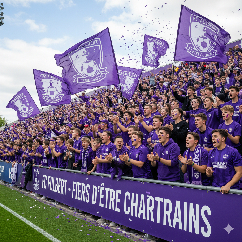 Supporters du FC Fulbert en tribune brandissant les couleurs du club